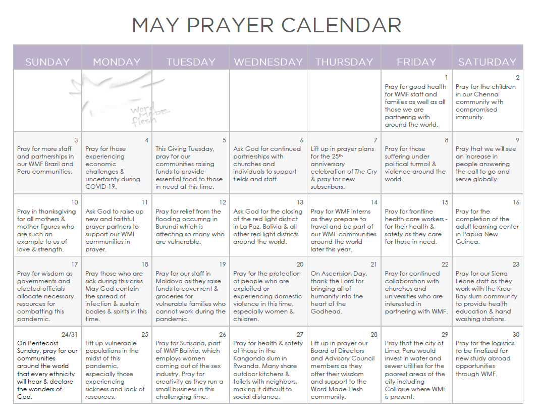 May Prayer Calendar Word Made Flesh
