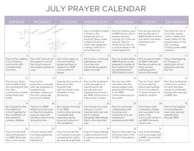 July Prayer Calendar - Word Made Flesh