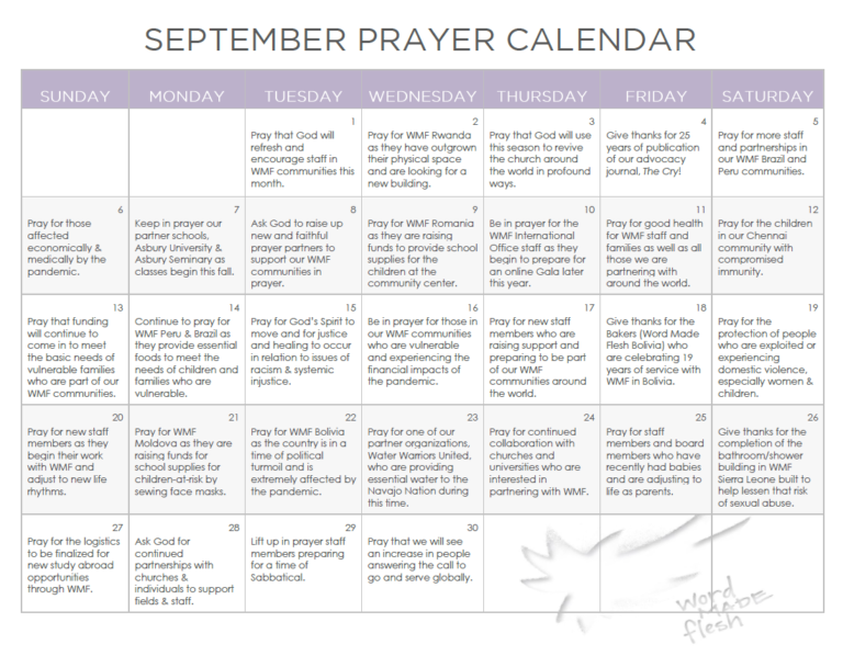 September Prayer Calendar