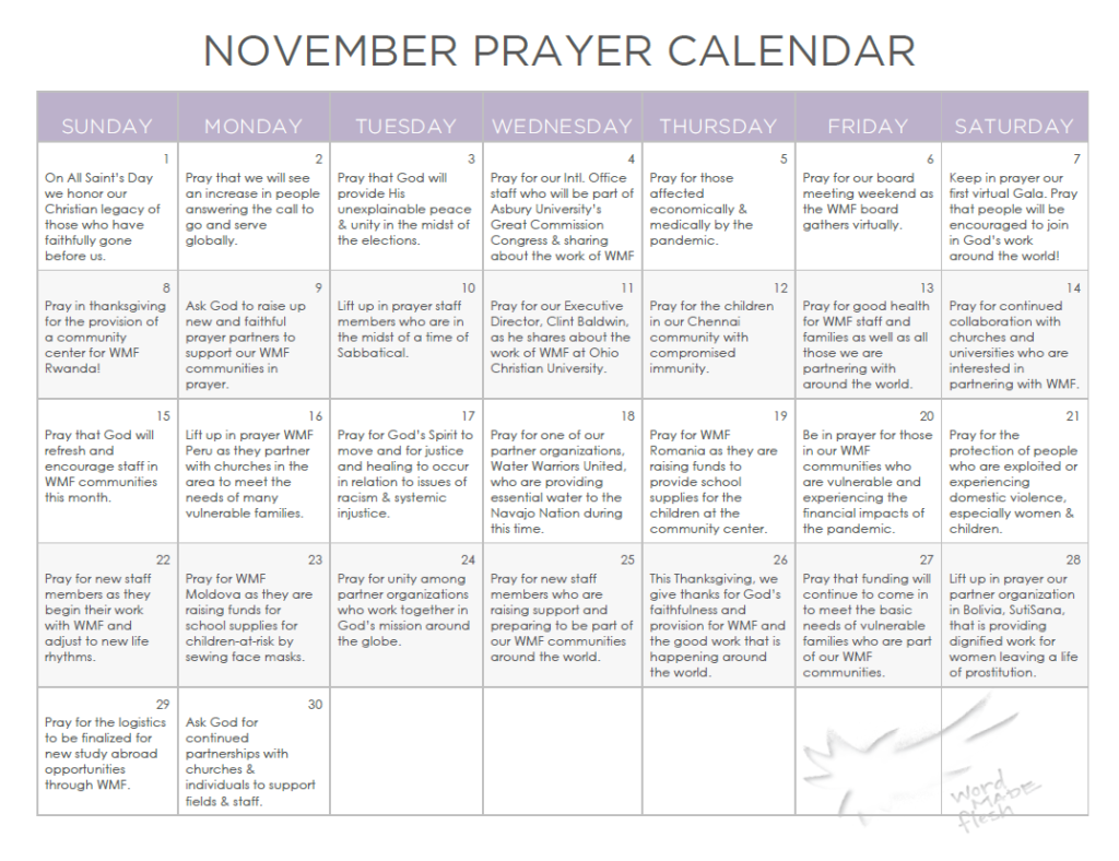 November Prayer Calendar