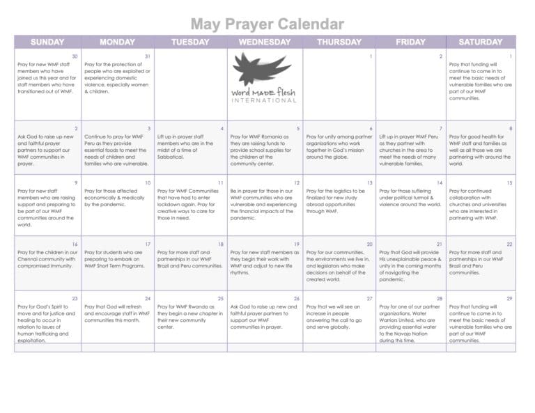 May Prayer Calendar Word Made Flesh